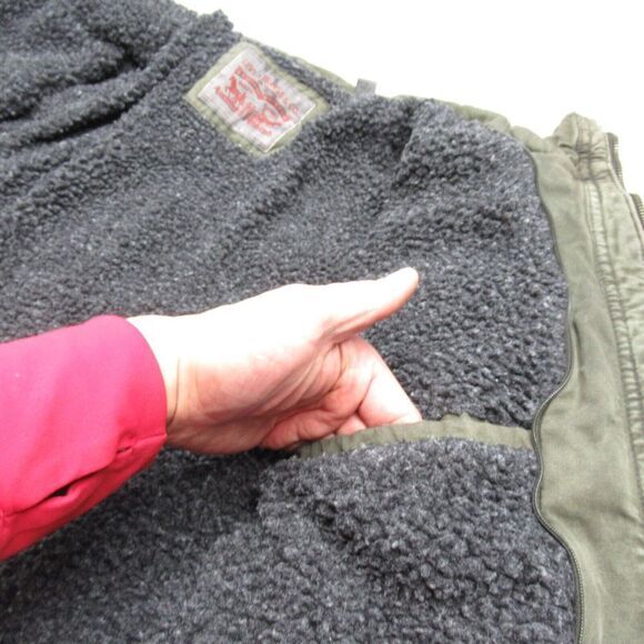 Levis Jacket Mens Large Green Canvas‎ Cotton Pockets Sherpa Lined Snap Zip Front - Picture 7 of 16